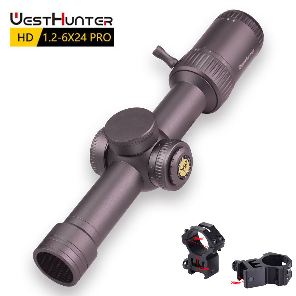 Mira compacta WestHunter HD 1.2-6X24 IR Pro con retícula grabada en vidrio e iluminación roja y verde 