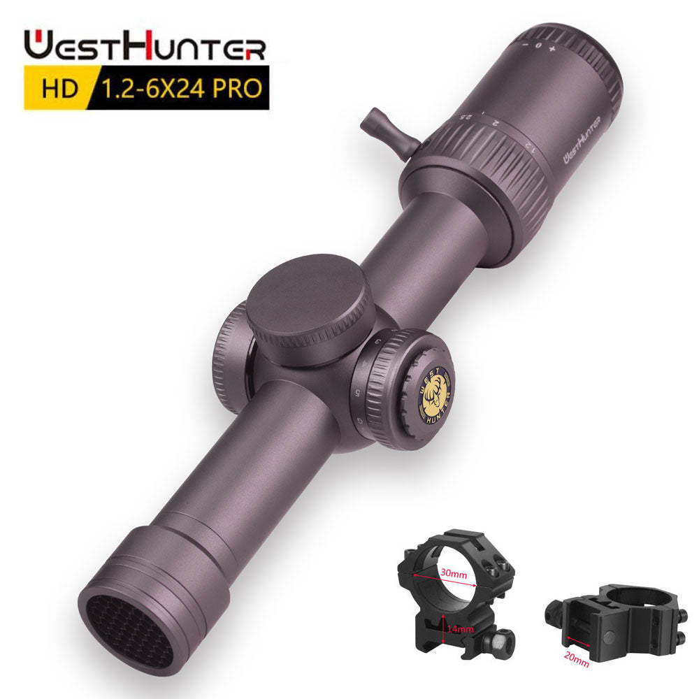 Mira compacta WestHunter HD 1.2-6X24 IR Pro con retícula grabada en vidrio e iluminación roja y verde 