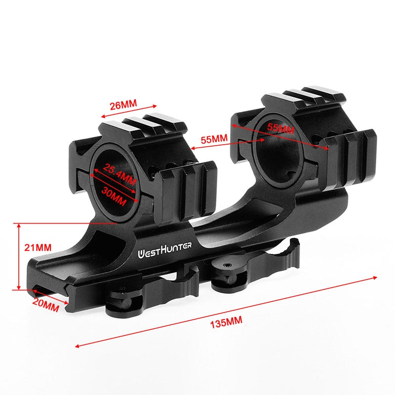 Quick Release One Piece Scope Mount 25.4mm/30mm Dual Rings Cantilever Picatinny QD Mount