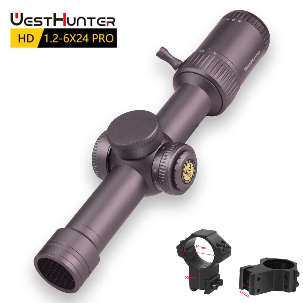 Mira compacta WestHunter HD 1.2-6X24 IR Pro con retícula grabada en vidrio e iluminación roja y verde 